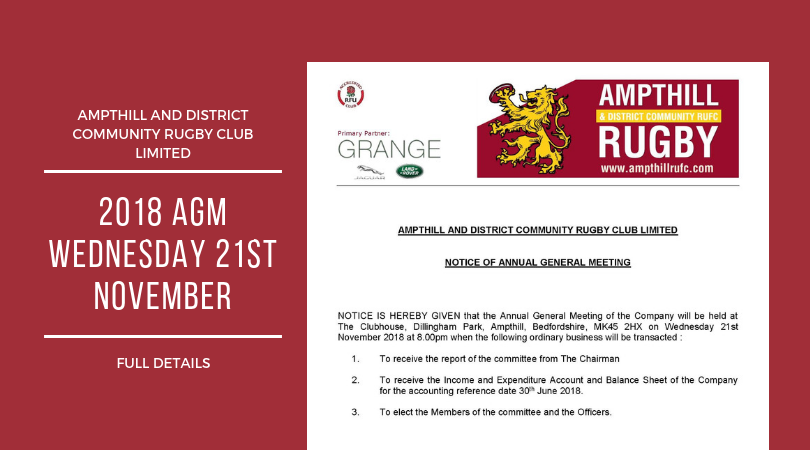 Reminder – 2018 AGM – Ampthill and District Community Rugby Club Limited