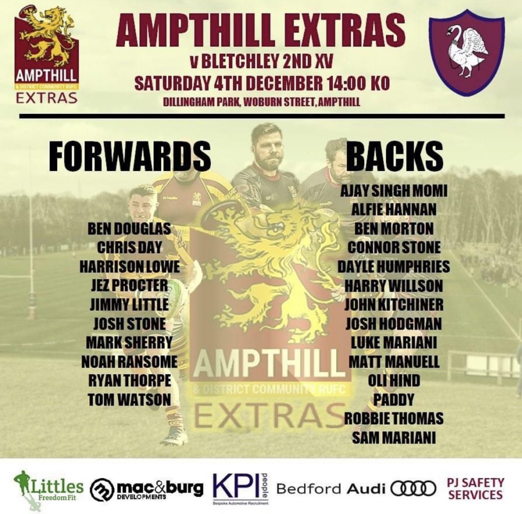 Ampthill Fixtures – Sat 4th Dec